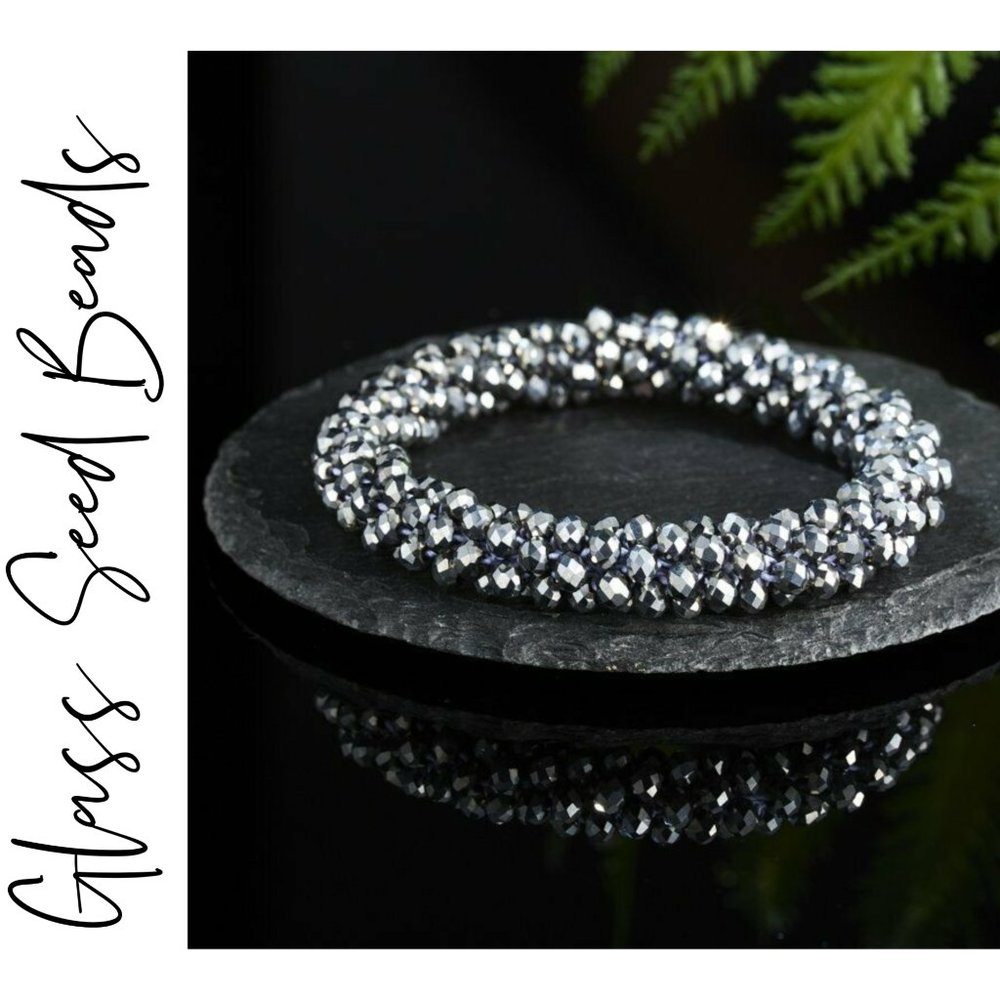 Silver Glass Seed Bead Stretch Bracelet